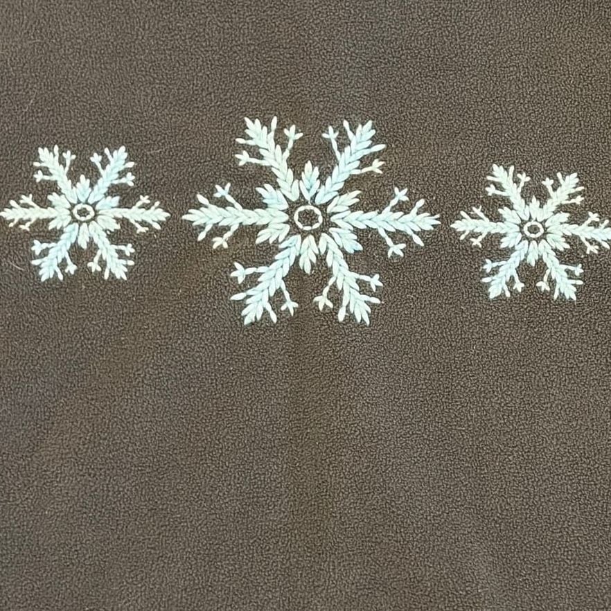 Lands' End Women's Green Fleece Snowflake Embroidered Mock Neck Pullover Medium 3