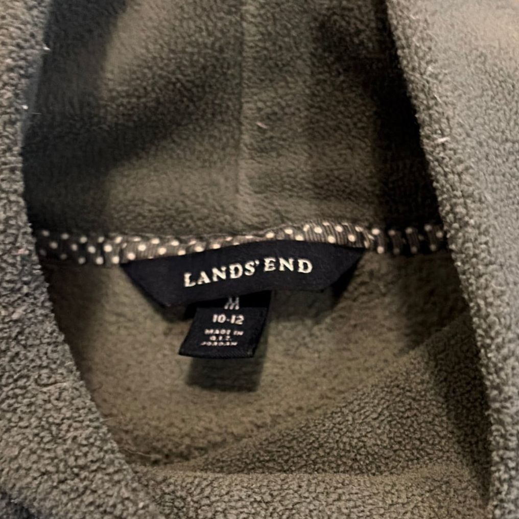 Lands' End Women's Green Fleece Snowflake Embroidered Mock Neck Pullover Medium 4