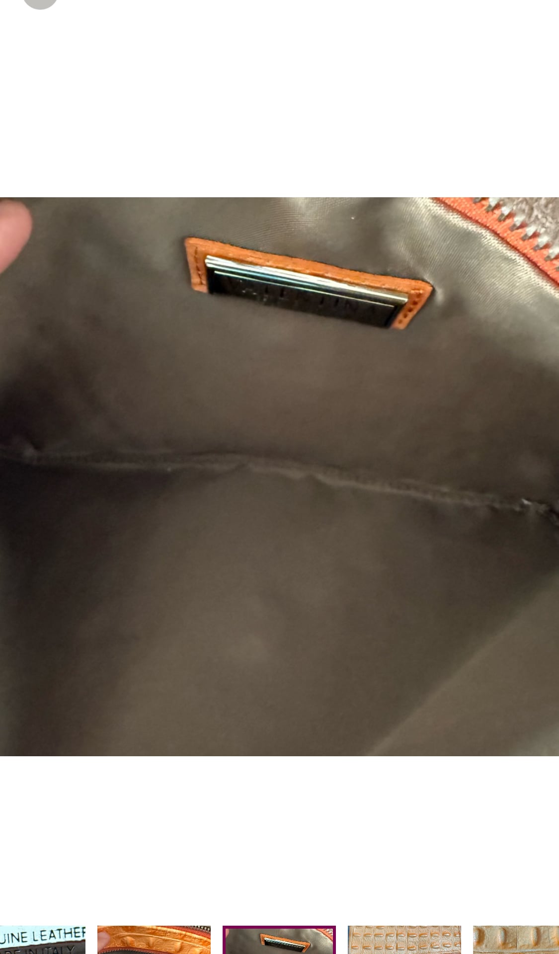 Valentina Tangerine Orange Croc Embossed Leather Zip Clutch. Brand New! 7