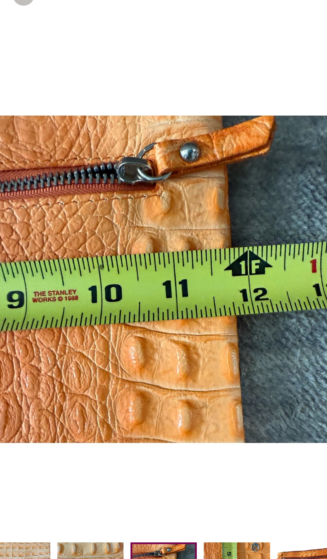 Valentina Tangerine Orange Croc Embossed Leather Zip Clutch. Brand New! 10