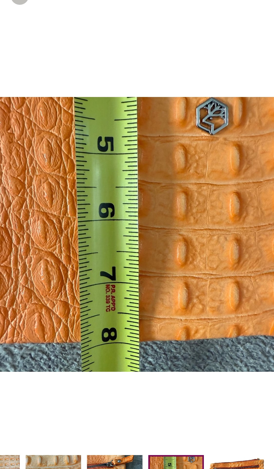 Valentina Tangerine Orange Croc Embossed Leather Zip Clutch. Brand New! 11