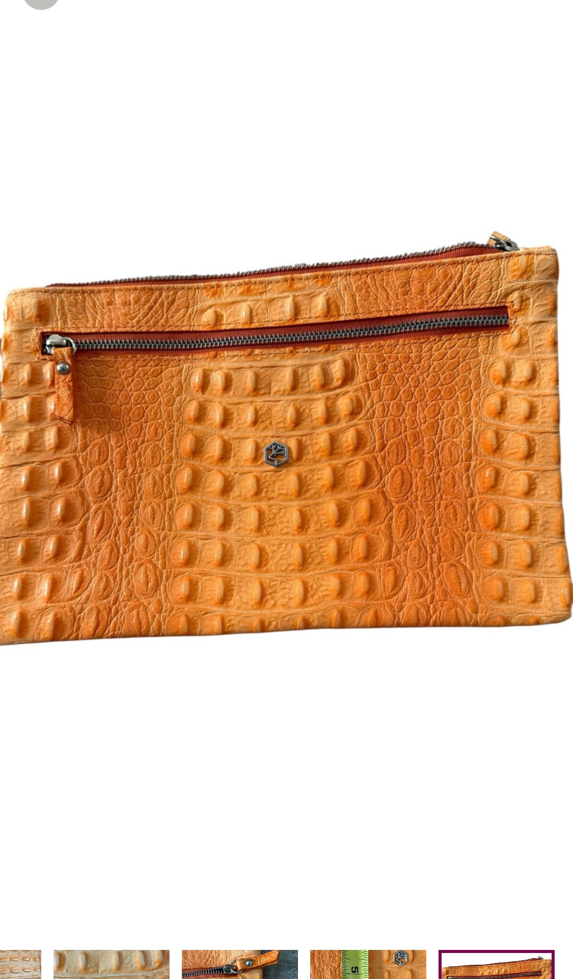 Valentina Tangerine Orange Croc Embossed Leather Zip Clutch. Brand New! 12