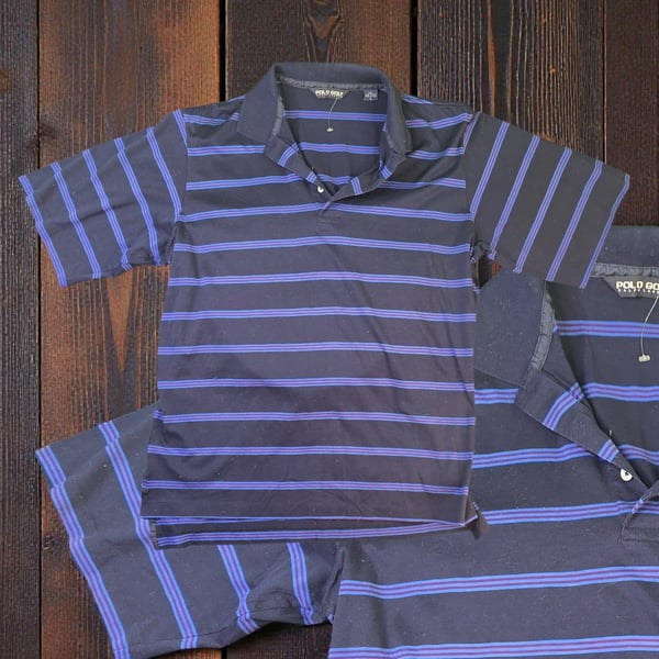 Polo Golf Ralph Lauren Striped Polo Shirt - Navy Blue & Purple - Large