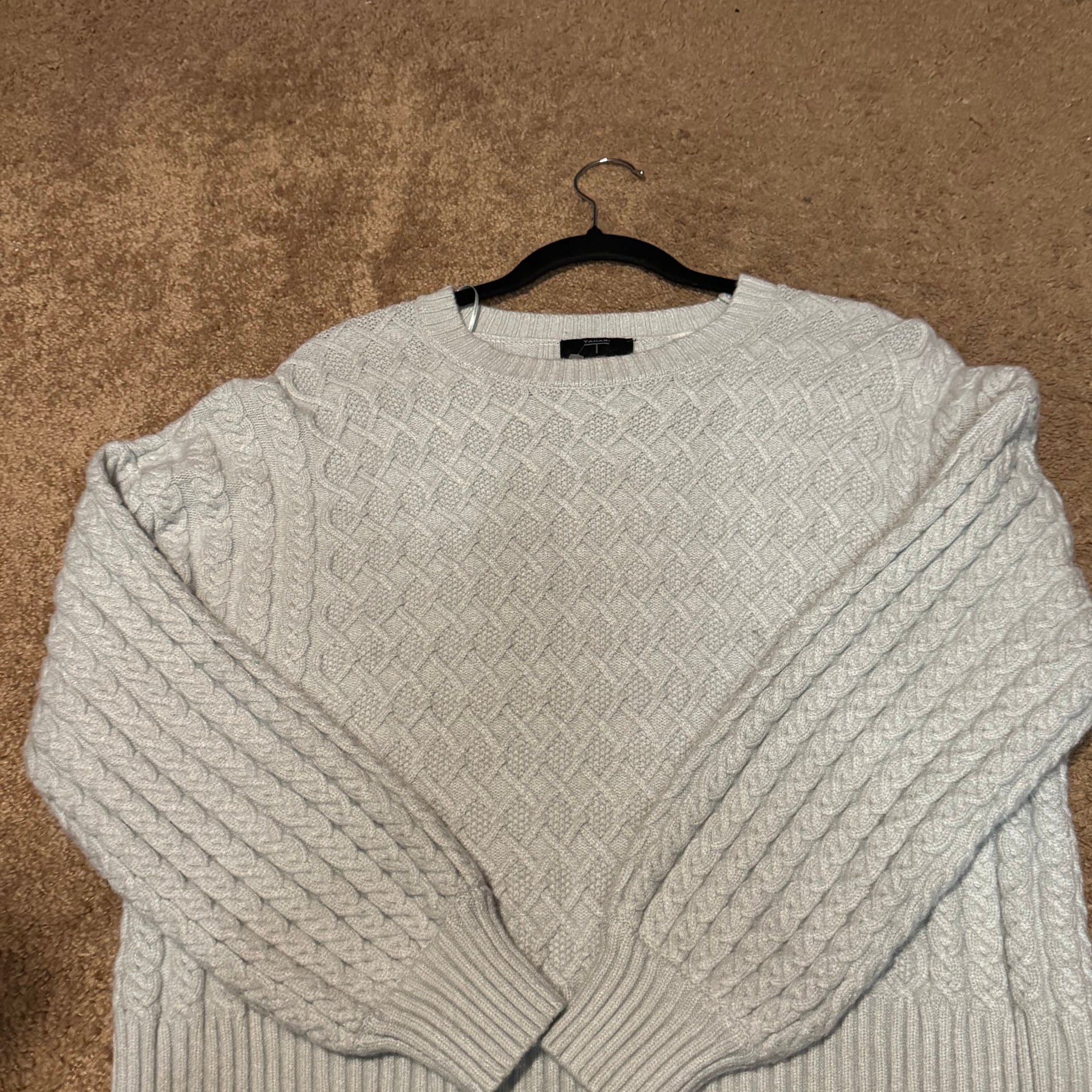 Tahari Textured Cable Knit Sweater Pale Sand Size S 2