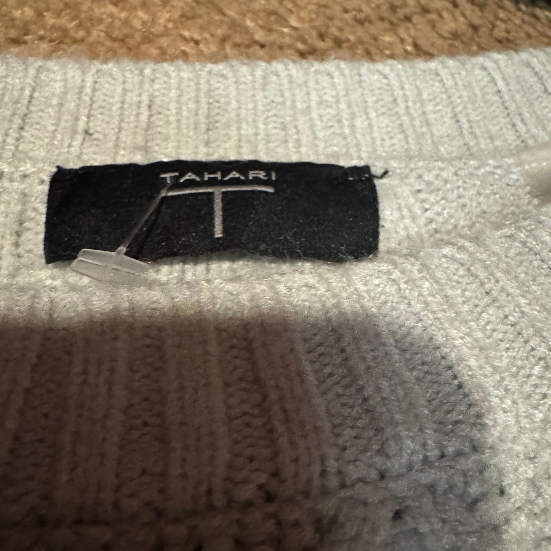 Tahari Textured Cable Knit Sweater Pale Sand Size S 3