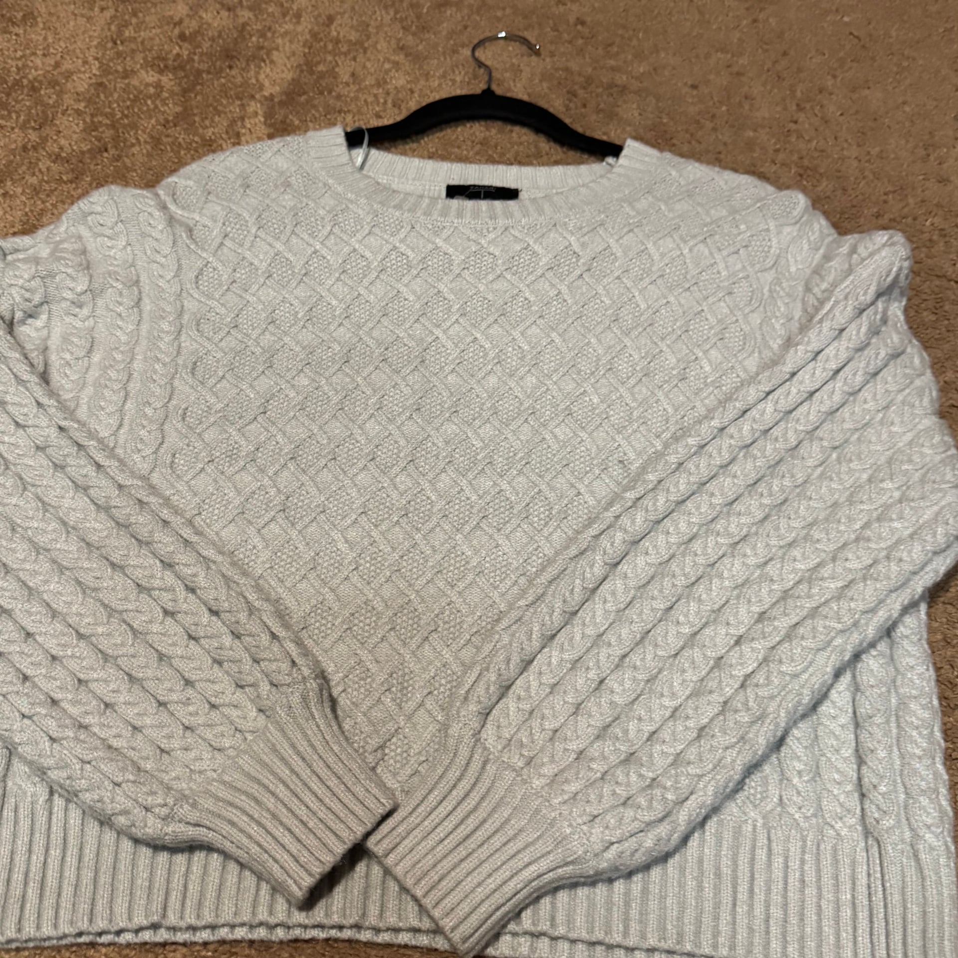 Tahari Textured Cable Knit Sweater Pale Sand Size S 4
