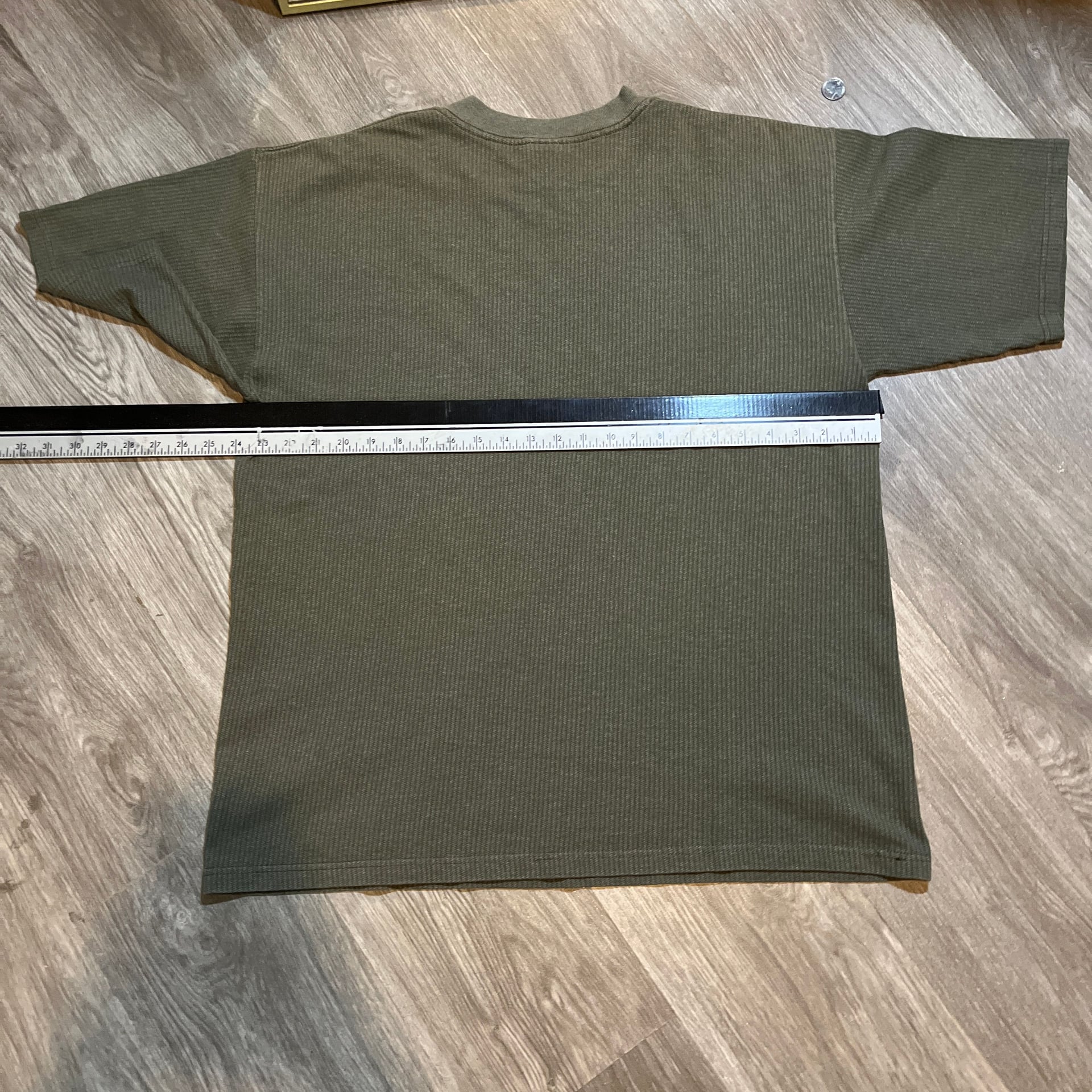 Vintage Nike Ribbed Texture Center Swoosh T-Shirt Olive Green XXL 6