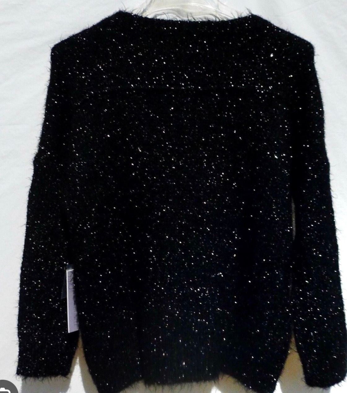 Jennifer Lopez Black Glimmer Eyelash Knit Twofer Sweater with Chiffon Layer size L 1