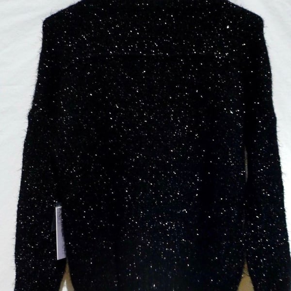 Jennifer Lopez Black Glimmer Eyelash Knit Twofer Sweater with Chiffon Layer  size L