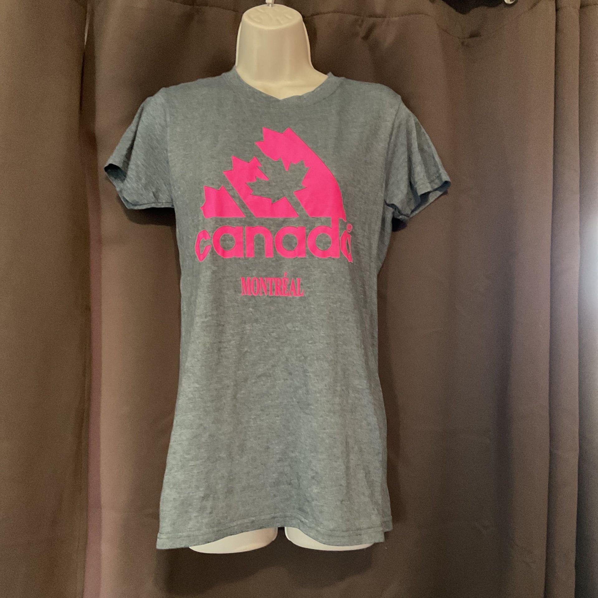 Adidas Montreal Canada Graphic T-Shirt, Heather Grey / Neon Pink, Size L 2