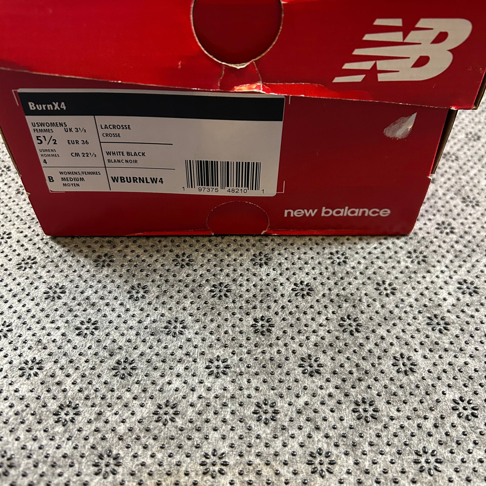 New Balance Burn X3 Lacrosse Cleats - White/Black - Size 5.5 3