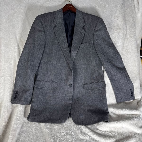 Alan Flusser Men's Gray Herringbone Lambswool Cashmere Sport Coat Blazer