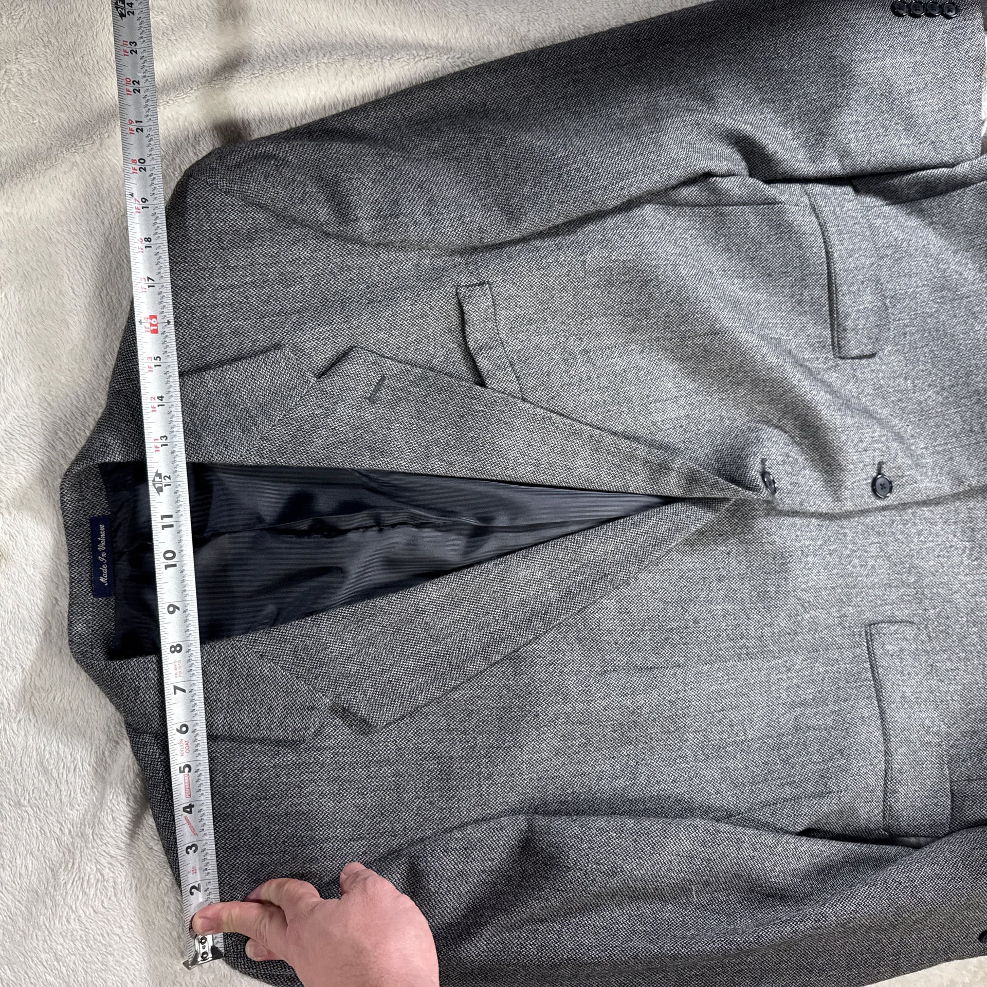 Alan Flusser Men's Gray Herringbone Lambswool Cashmere Sport Coat Blazer 8