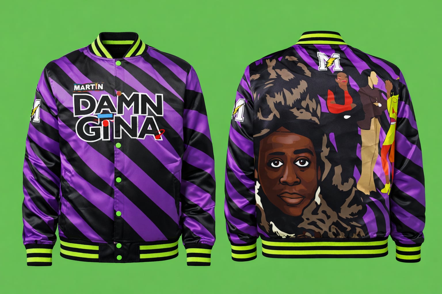 Headgear Classics Martin Lawrence Sheneneh 'Damn Gina' Purple Satin Bomber Jacket 2