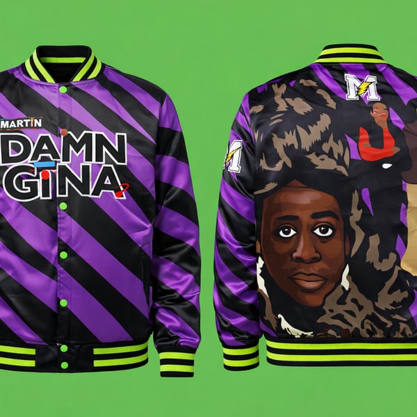 Headgear Classics Martin Lawrence Sheneneh 'Damn Gina' Purple Satin Bomber Jacket