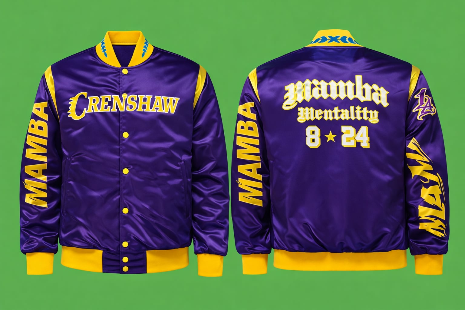 Headgear Classics Kobe Bryant Mamba Mentality Crenshaw Los Angeles Lakers Satin Varsity Jacket 2