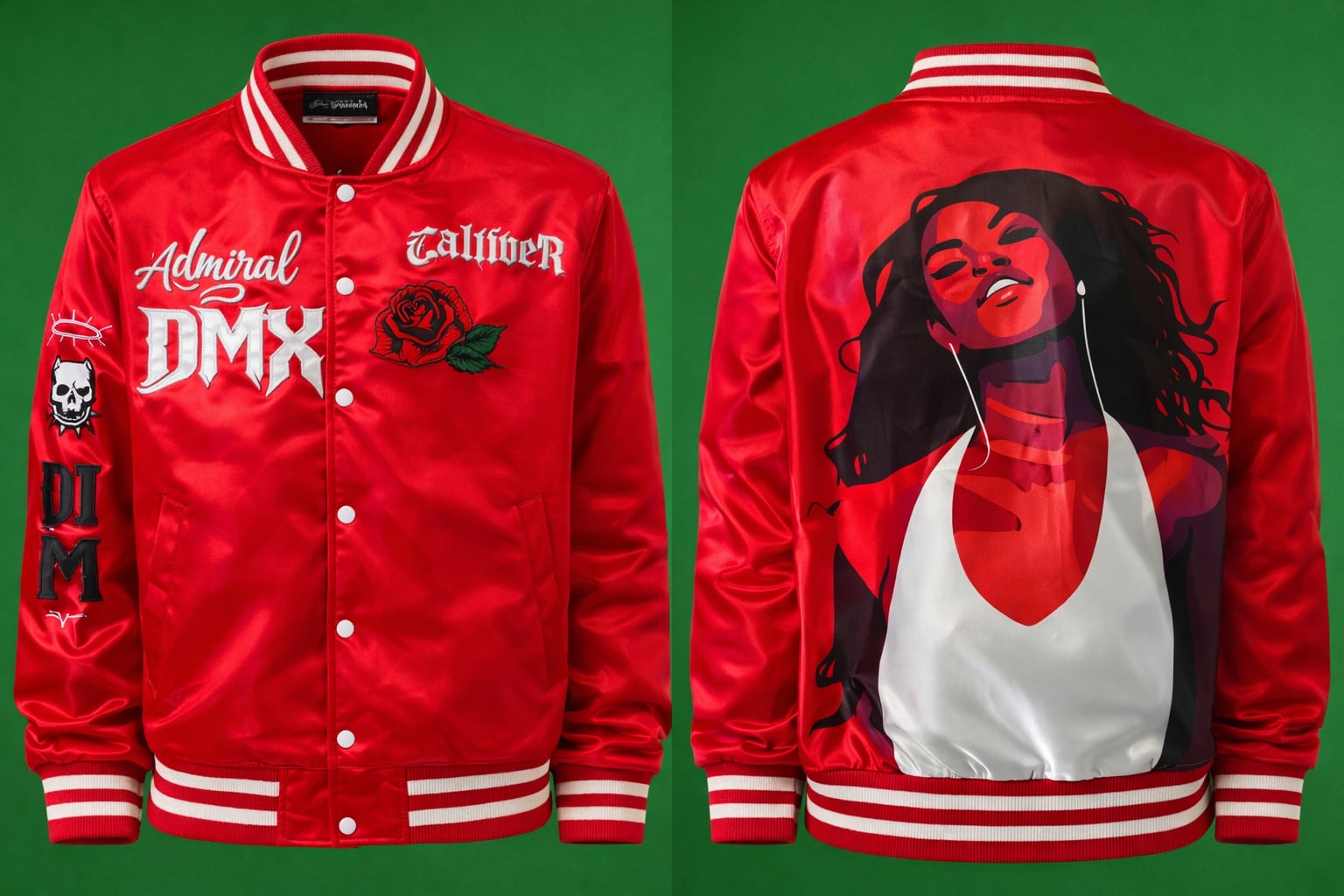 Head Gear Classics Aaliyah DMX Red Satin Varsity Bomber Jacket 2