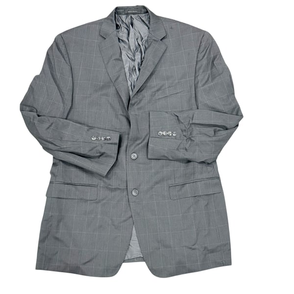 Calvin Klein Men's 44L Grey Windowpane Plaid 100% Wool 2-Button Suit Blazer
