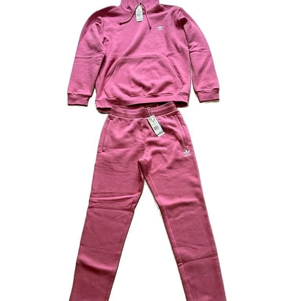 New Adidas Essentials Fleece Tracksuit Set, Mauve Pink Hoodie & Joggers, Size S