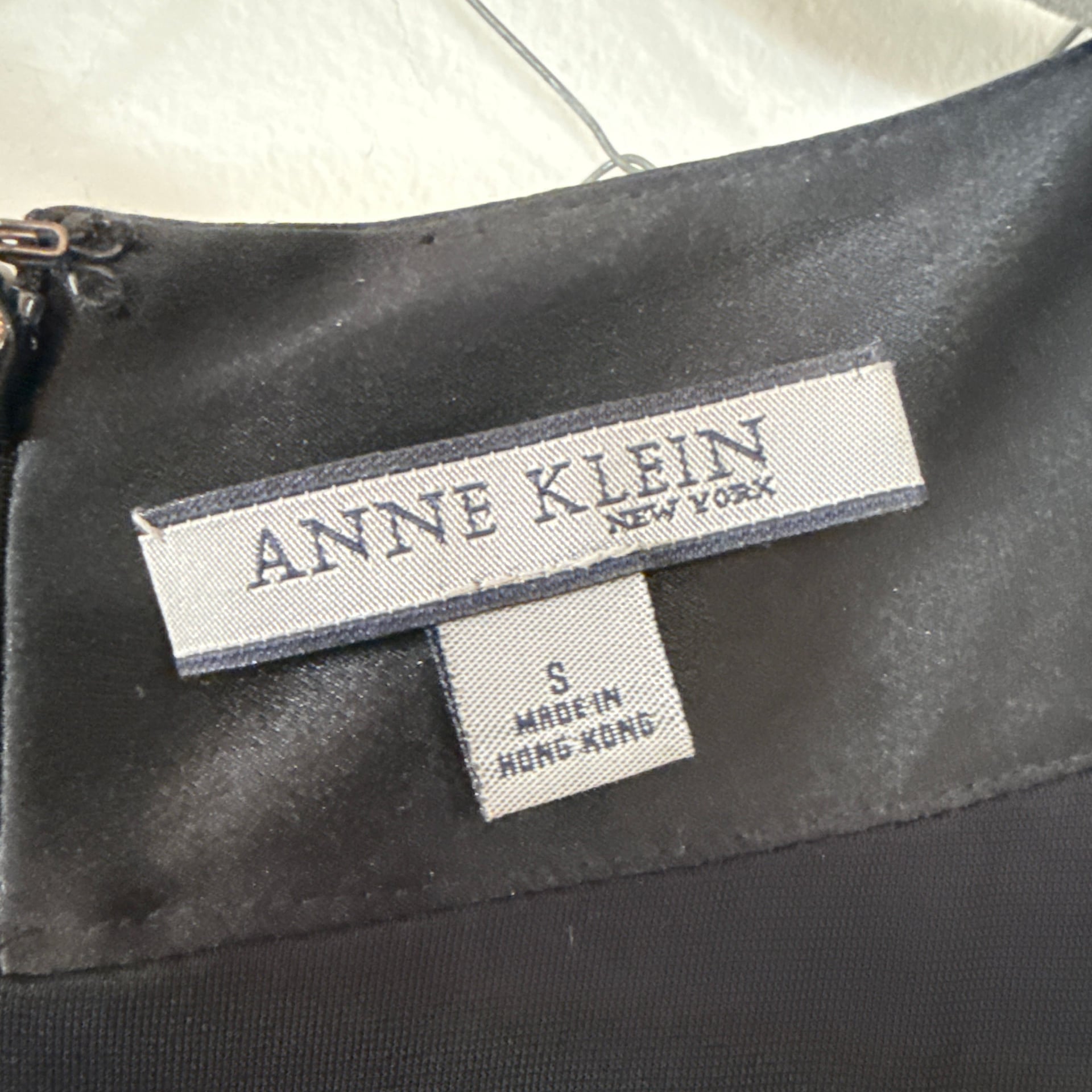 Anne Klein New York Black Pleated Short Sleeve Dress with Beaded Neckline 3