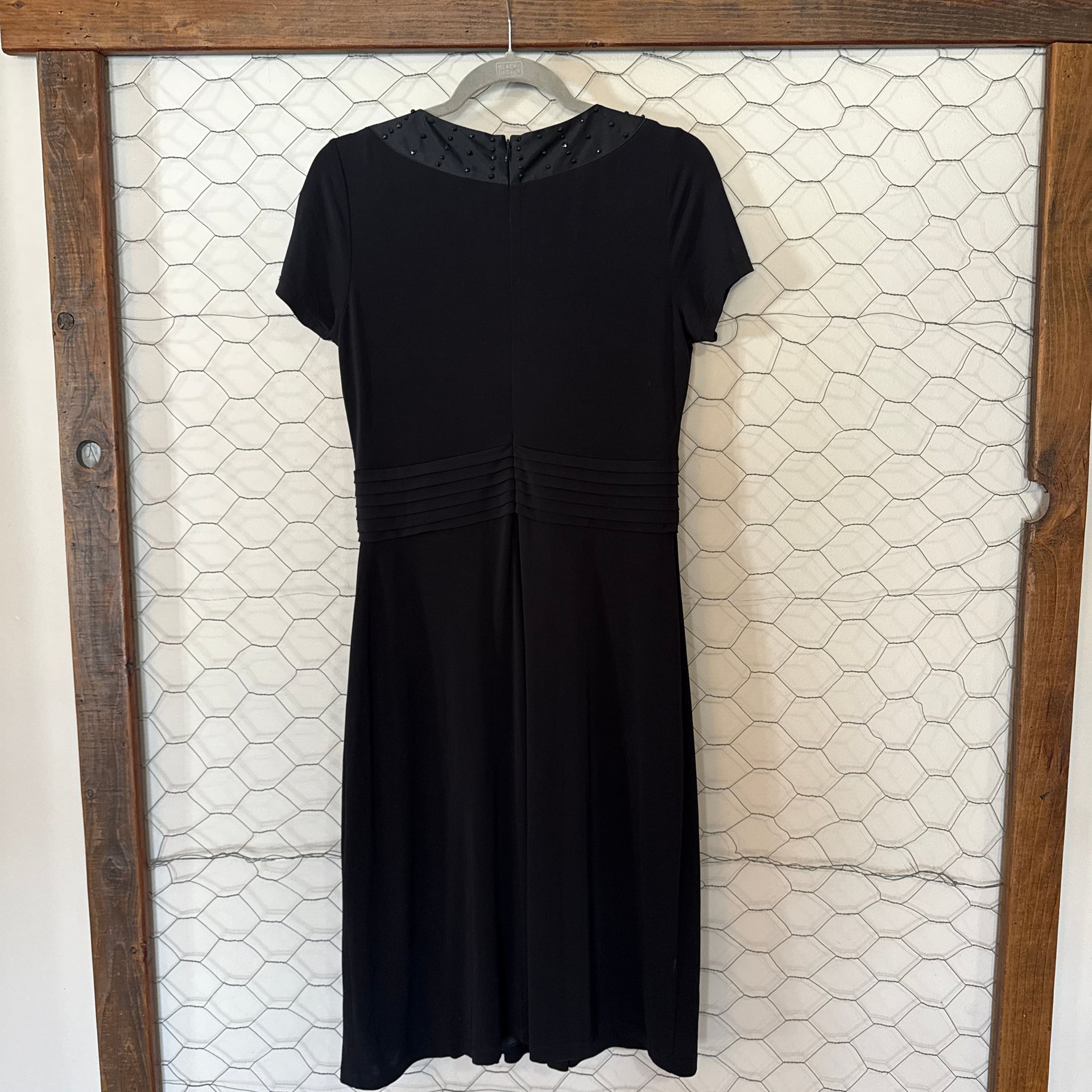 Anne Klein New York Black Pleated Short Sleeve Dress with Beaded Neckline 4