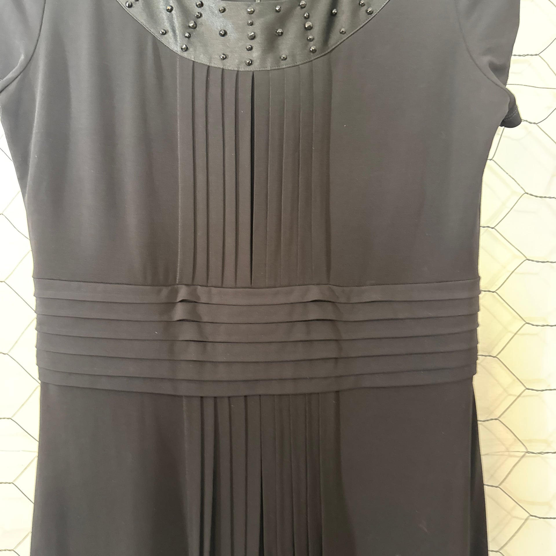 Anne Klein New York Black Pleated Short Sleeve Dress with Beaded Neckline 5