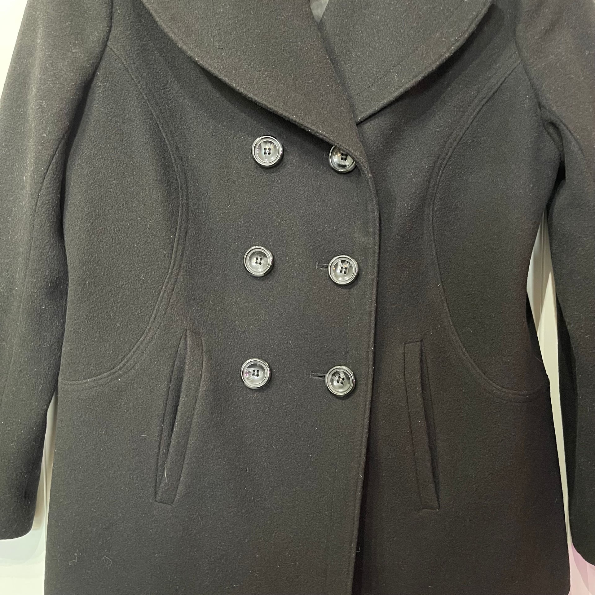 Preston & York Women's Classic Black Double Breasted Wool Blend Peacoat 4