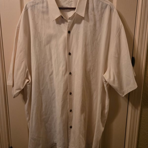 Tommy Bahama XXL Silk Blend Off-White Textured Short Sleeve Camp Shirt