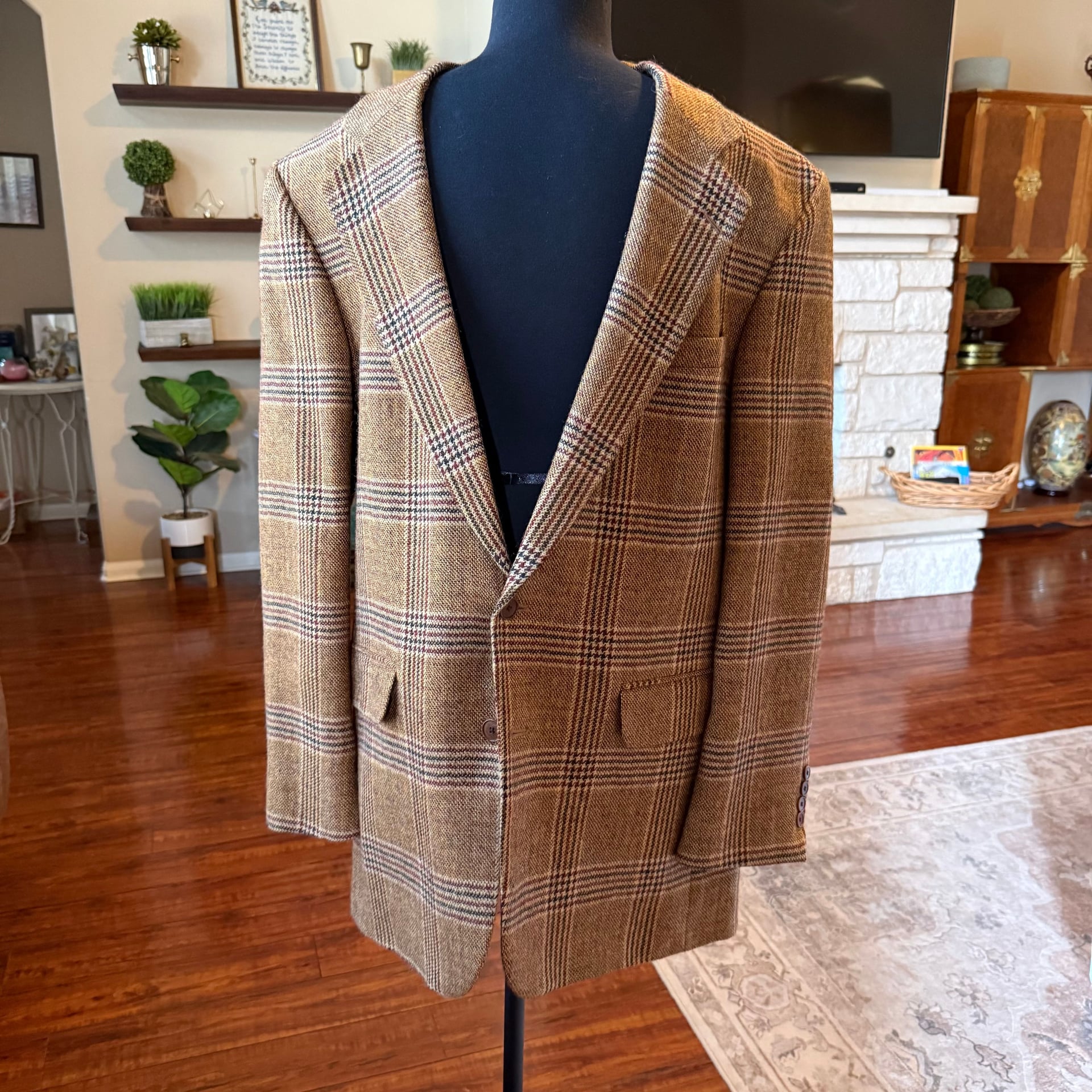 Vintage Lands' End Men's 44L Wool Mohair Plaid Sport Coat Blazer 2