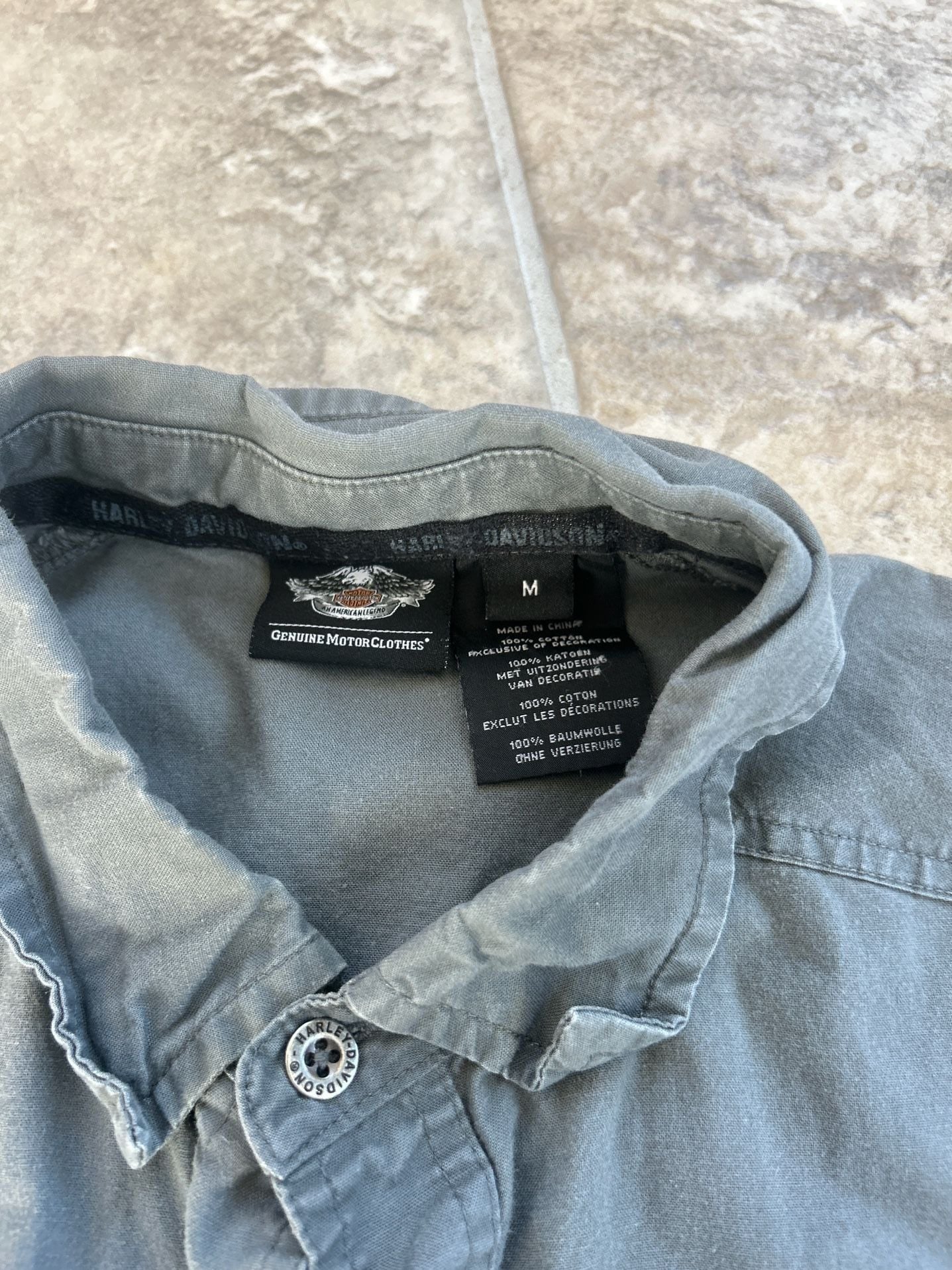 Harley Davidson Shirt Men Medium Black Mechanic Work Wear Casual Button Up 5