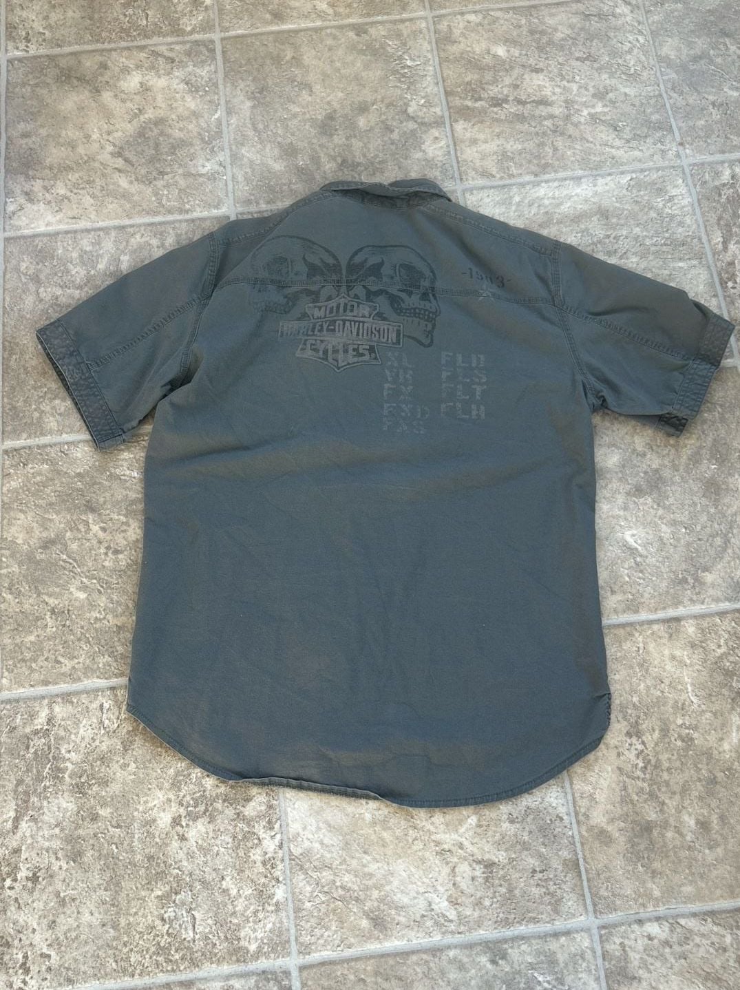 Harley Davidson Shirt Men Medium Black Mechanic Work Wear Casual Button Up 7