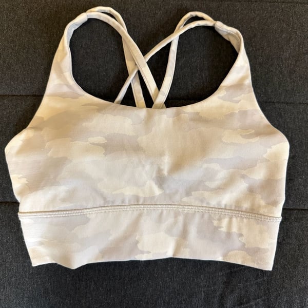 Lululemon Energy Bra Long Line Ribbed Incognito Camo Alpine White Size 6