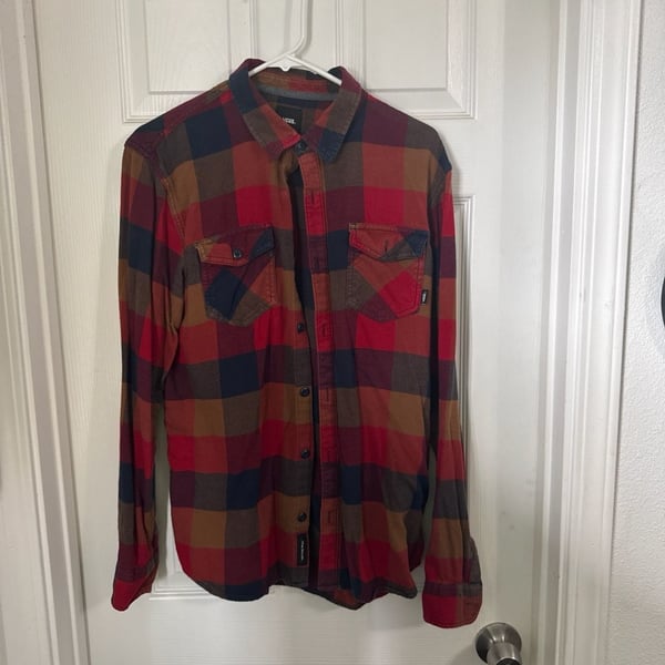 Vans Off The Wall Box Flannel Plaid Long Sleeve Button Down Shirt - Chili Pepper/Sepia