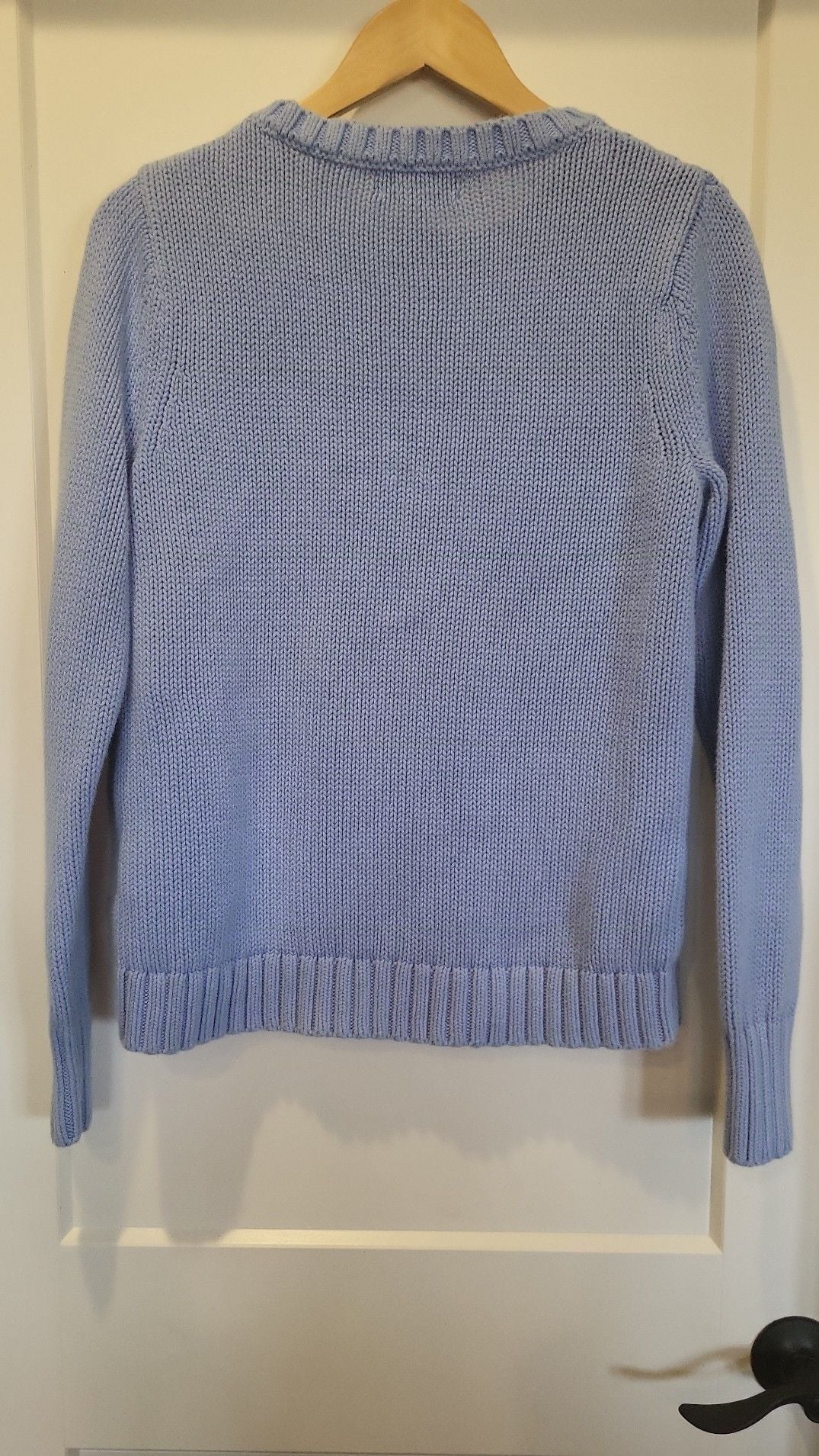 Lands' End Drifter Blue Cotton Heritage Diamond Cable Knit Crewneck Grandma Sweater y2k, size medium tall 3
