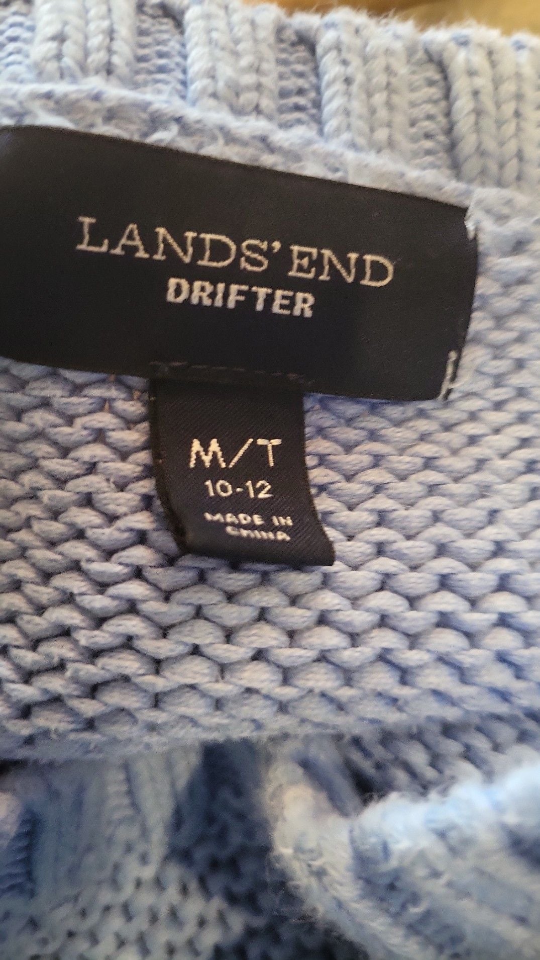 Lands' End Drifter Blue Cotton Heritage Diamond Cable Knit Crewneck Grandma Sweater y2k, size medium tall 4