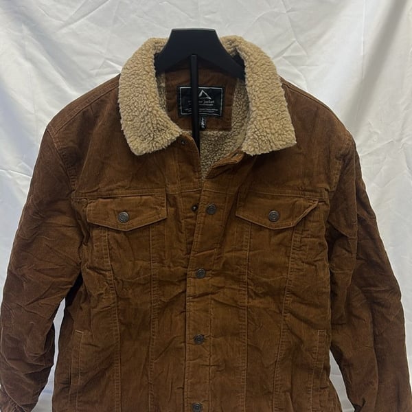 Outdoor Jacket Men's Sherpa Lined Corduroy Trucker Jacket in Brown