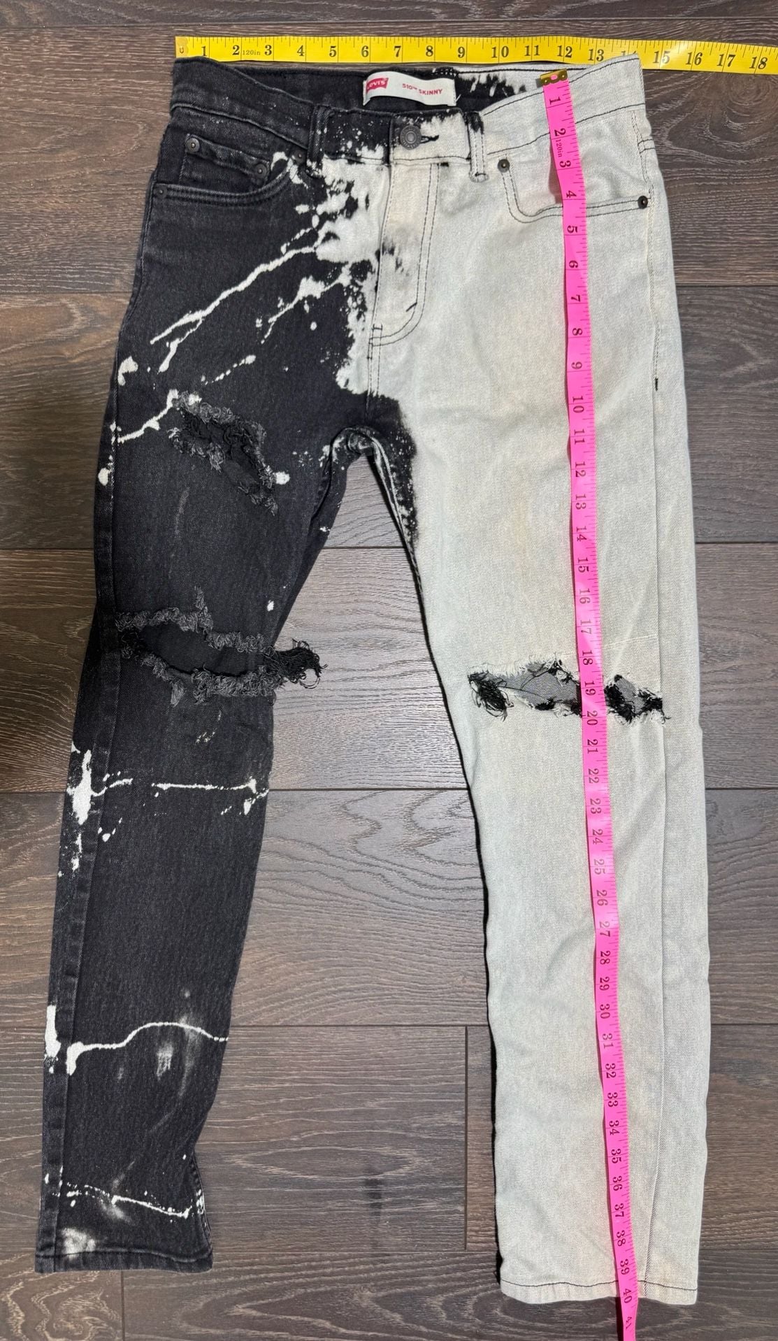 Levi's 510 Skinny Ripped Custom Bleach Distressed Denim Jeans 18 Red. Youth 7