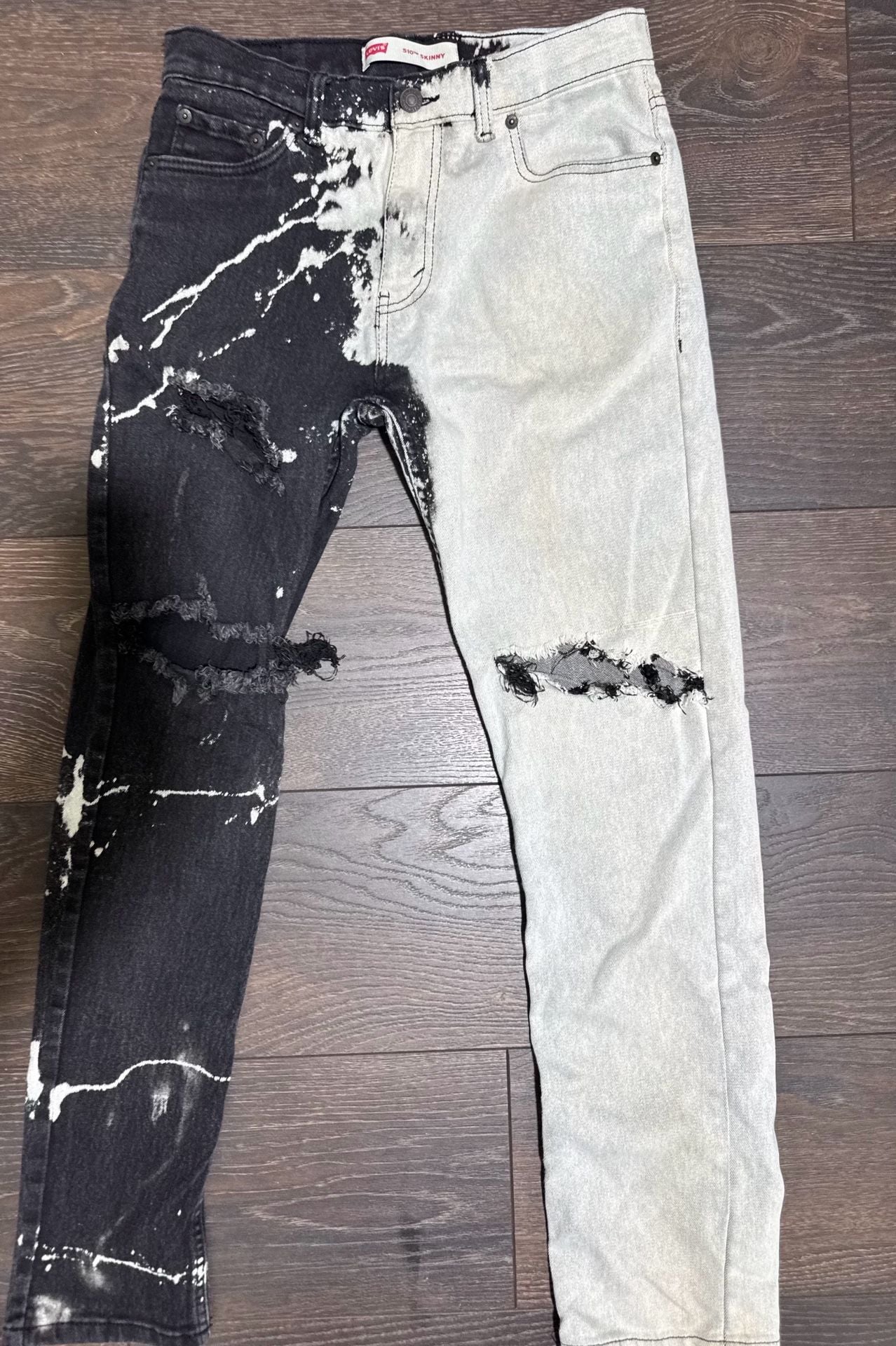 Levi's 510 Skinny Ripped Custom Bleach Distressed Denim Jeans 18 Red. Youth 9
