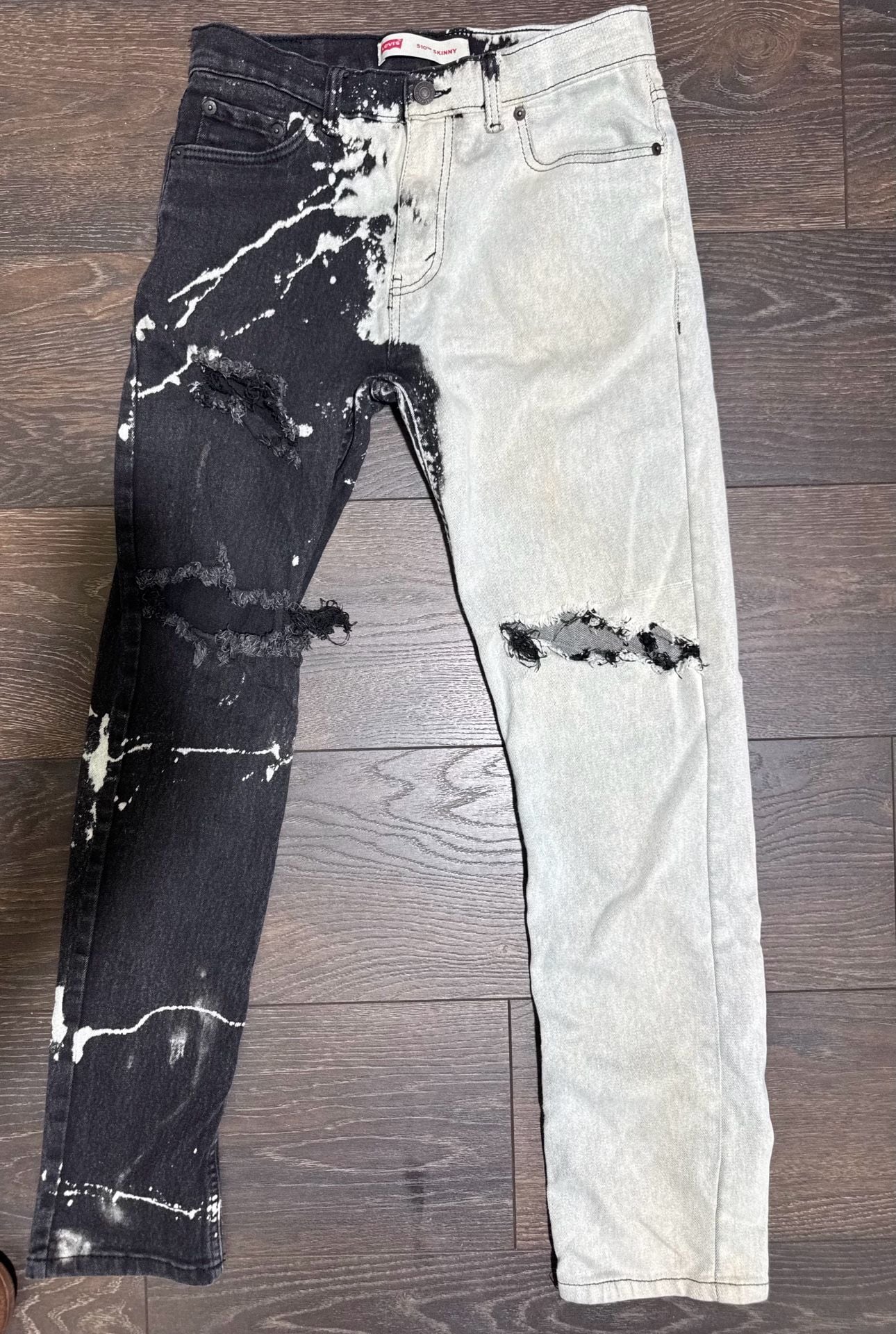 Levi's 510 Skinny Ripped Custom Bleach Distressed Denim Jeans 18 Red. Youth 13