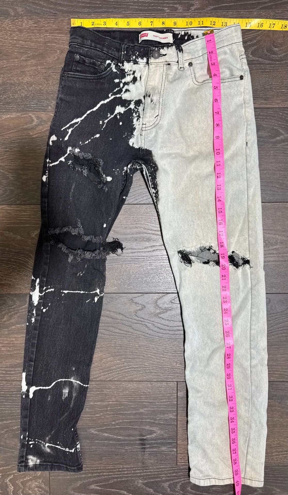 Levi's 510 Skinny Ripped Custom Bleach Distressed Denim Jeans 18 Red. Youth 17