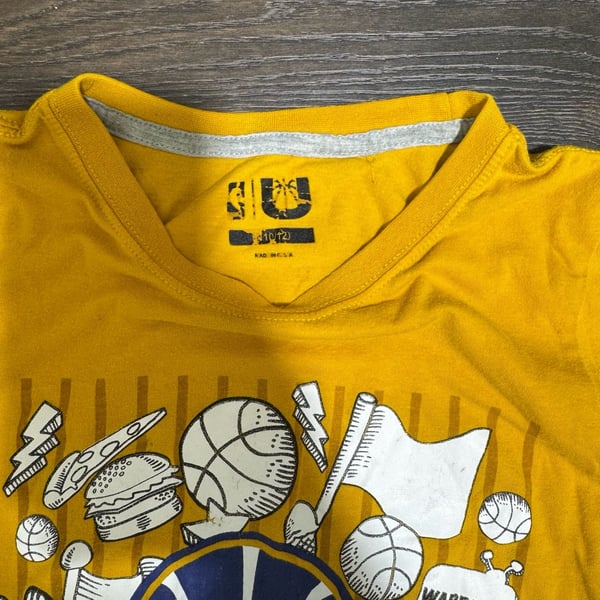 Youth L Golden State Warriors Youth Yellow Doodle Graphic Basketball T-Shirt