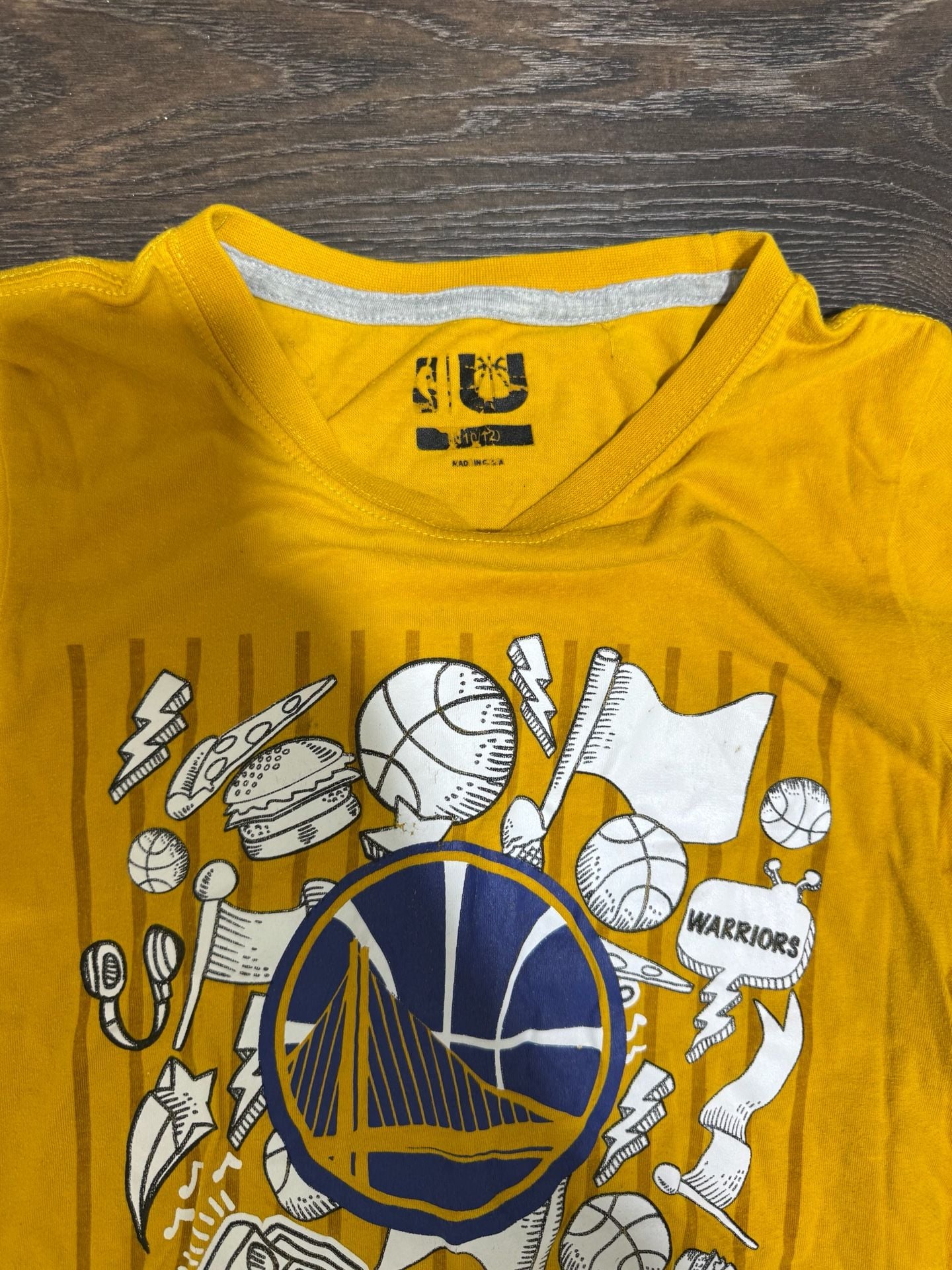 Youth L Golden State Warriors Youth Yellow Doodle Graphic Basketball T-Shirt 5