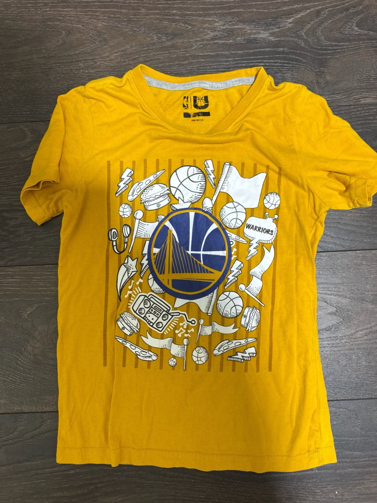 Youth L Golden State Warriors Youth Yellow Doodle Graphic Basketball T-Shirt 6