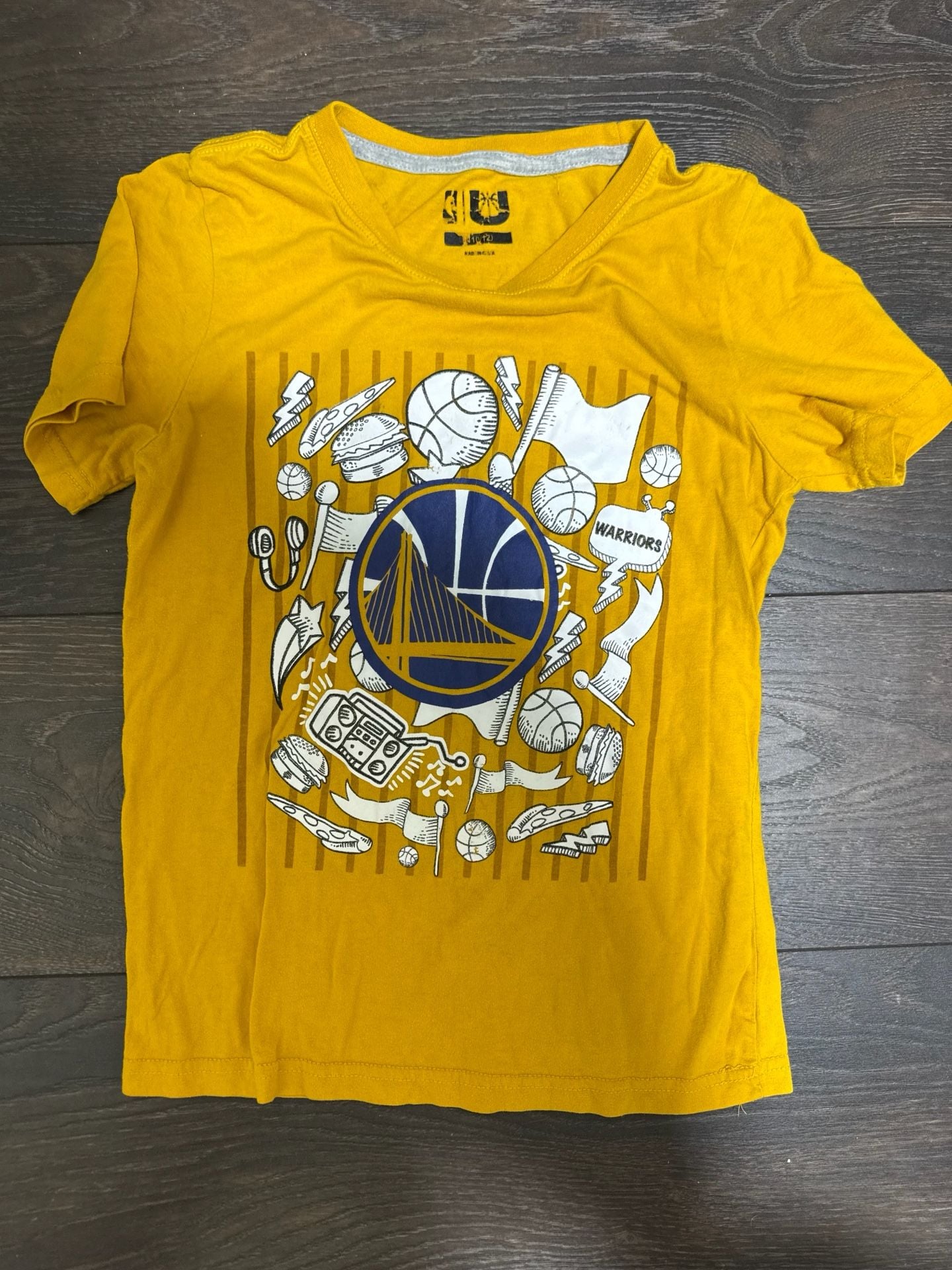 Youth L Golden State Warriors Youth Yellow Doodle Graphic Basketball T-Shirt 8