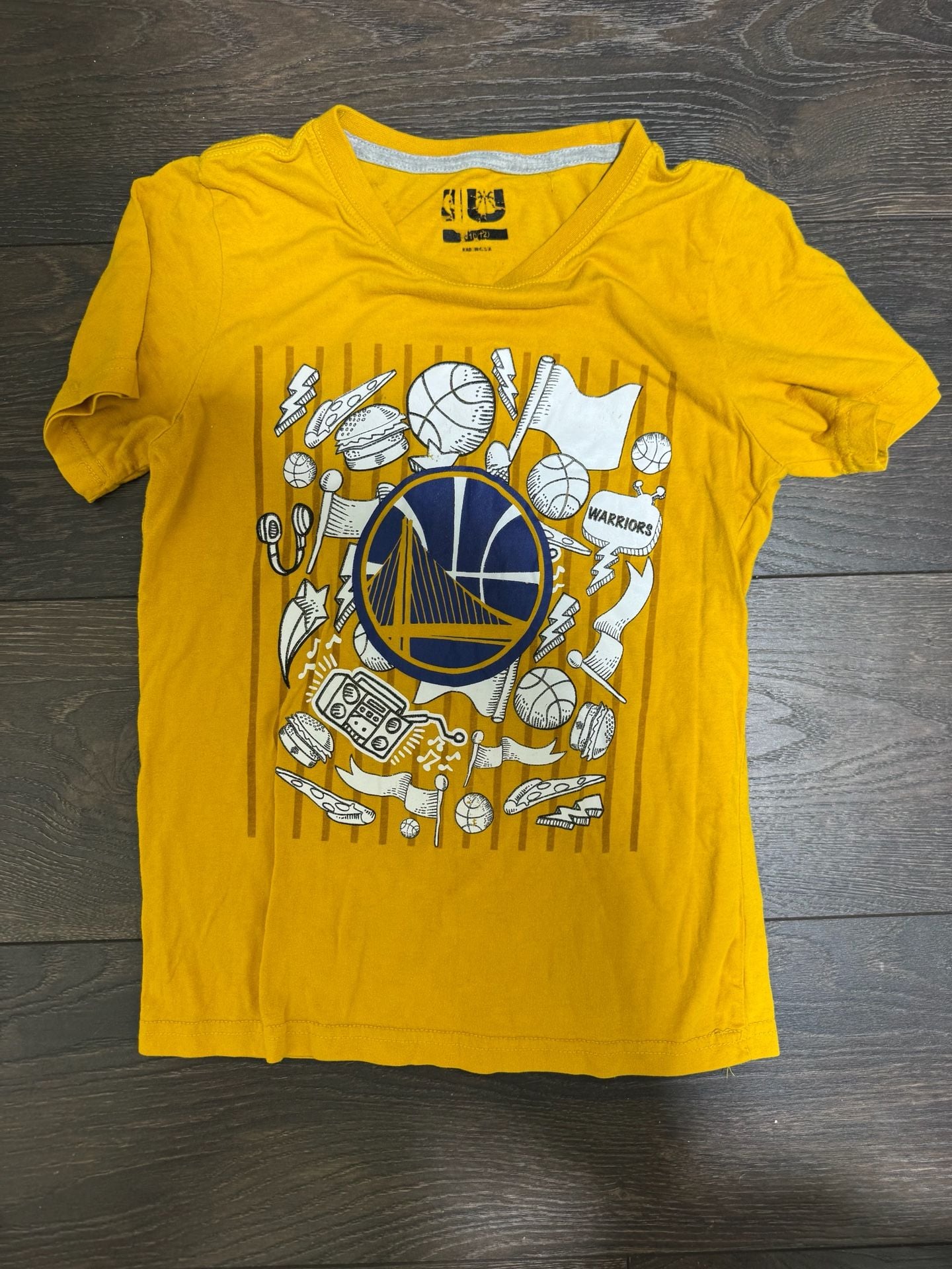 Youth L Golden State Warriors Youth Yellow Doodle Graphic Basketball T-Shirt 10