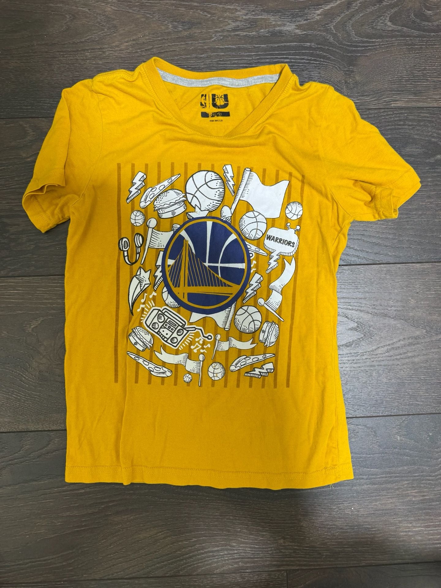 Youth L Golden State Warriors Youth Yellow Doodle Graphic Basketball T-Shirt 11