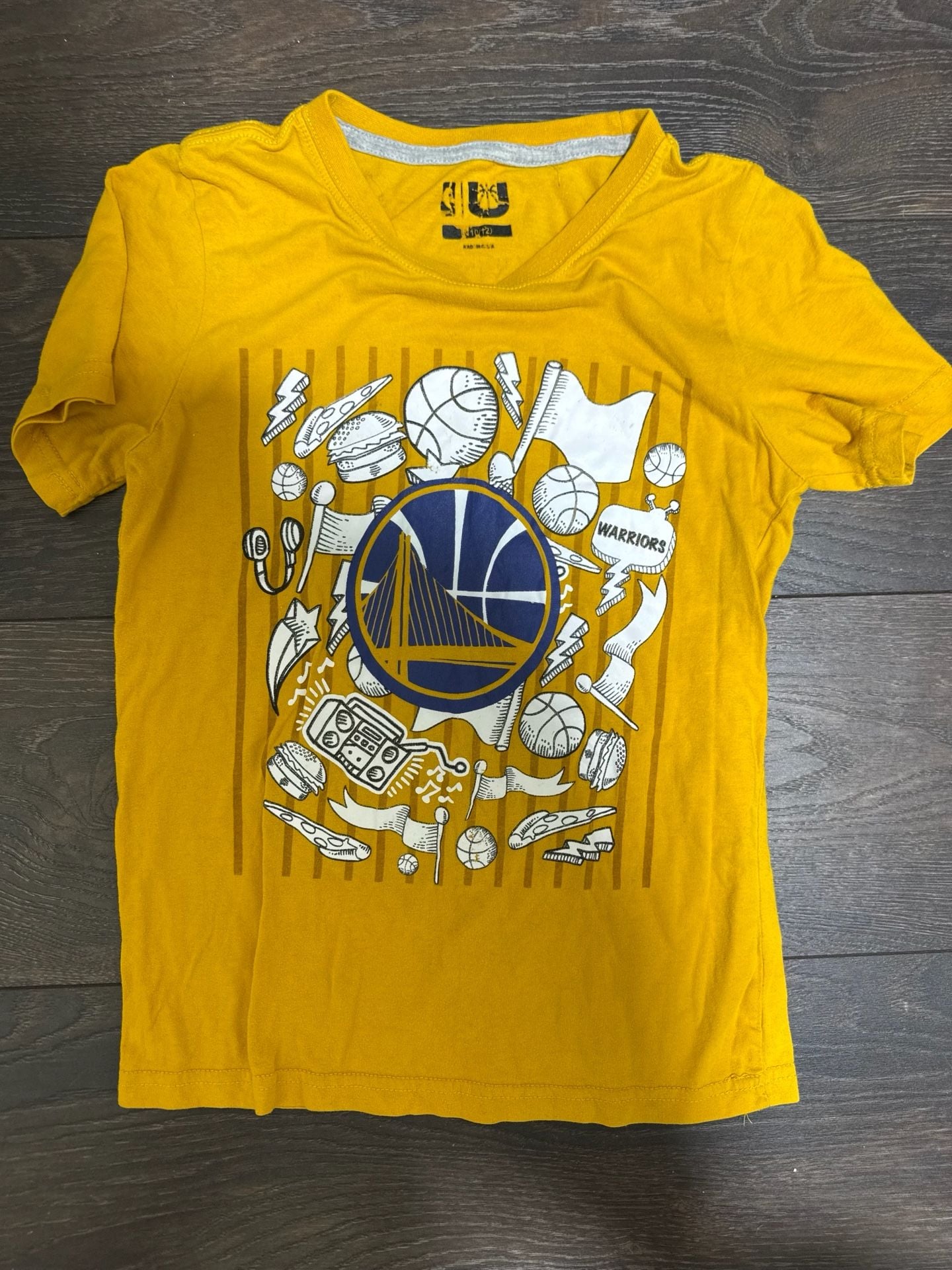 Youth L Golden State Warriors Youth Yellow Doodle Graphic Basketball T-Shirt 12