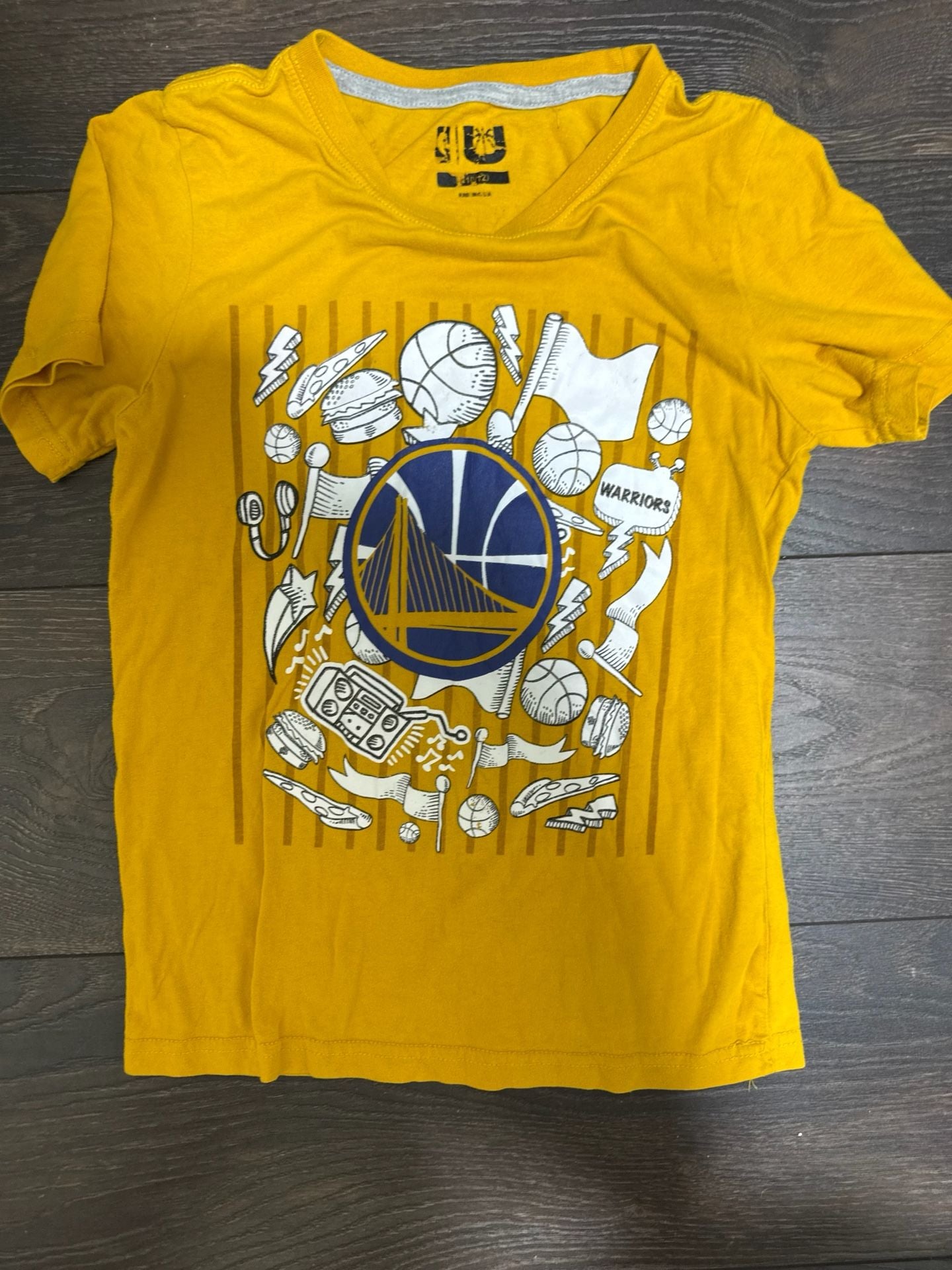 Youth L Golden State Warriors Youth Yellow Doodle Graphic Basketball T-Shirt 13