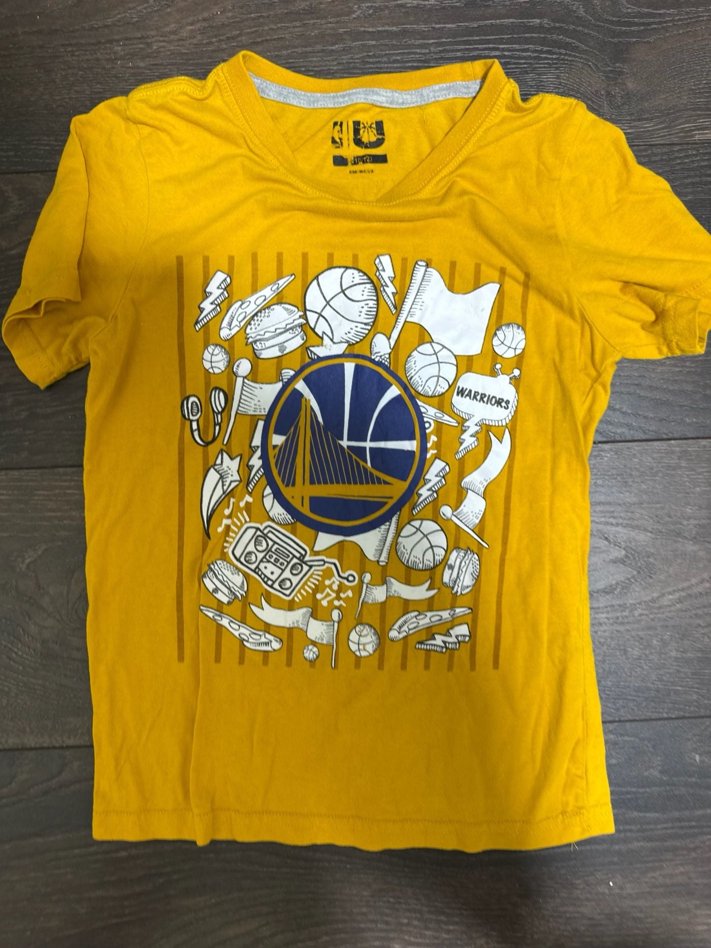 Youth L Golden State Warriors Youth Yellow Doodle Graphic Basketball T-Shirt 14