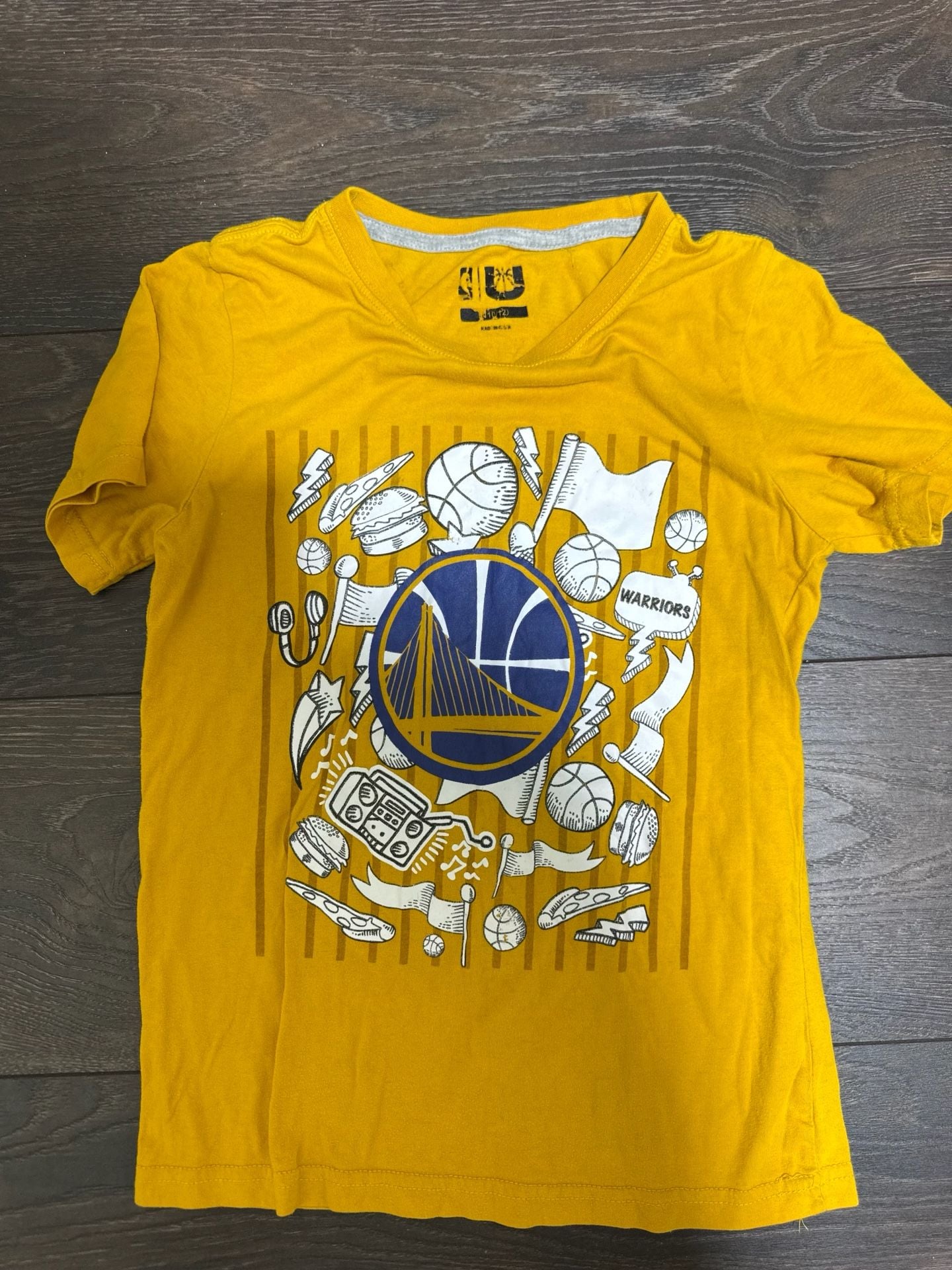 Youth L Golden State Warriors Youth Yellow Doodle Graphic Basketball T-Shirt 20